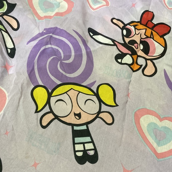 POWER PUFF GIRLS Vintage 2000 Twin Purple Childrens Fitted Bottom Bed Sheet - Picture 4 of 9